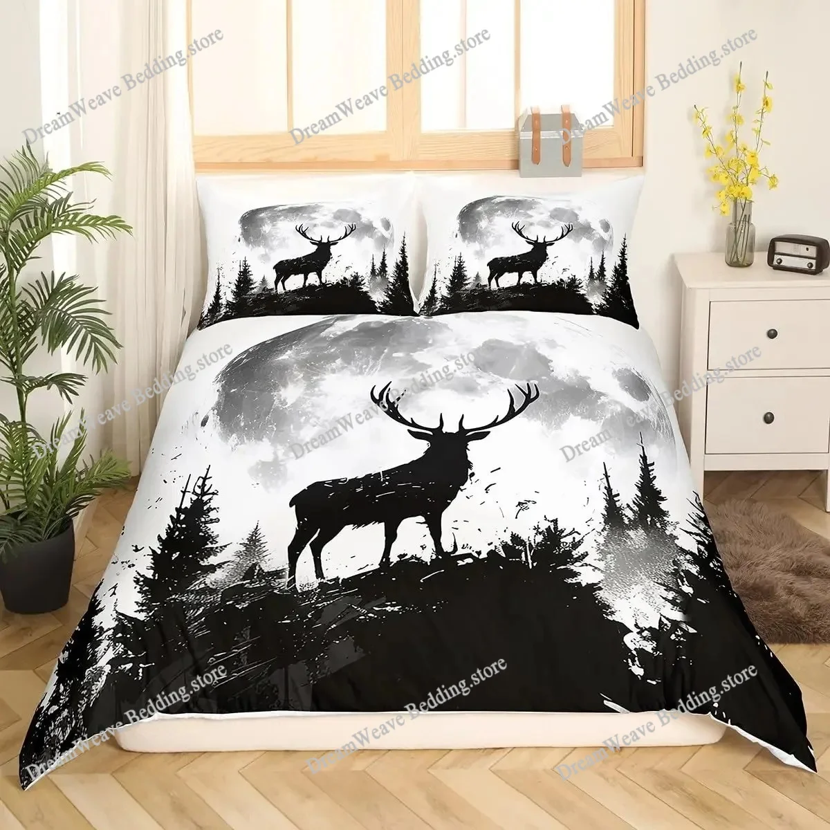 Hunting And Camping In Forest - Copripiumino con Stampa di Cervi e