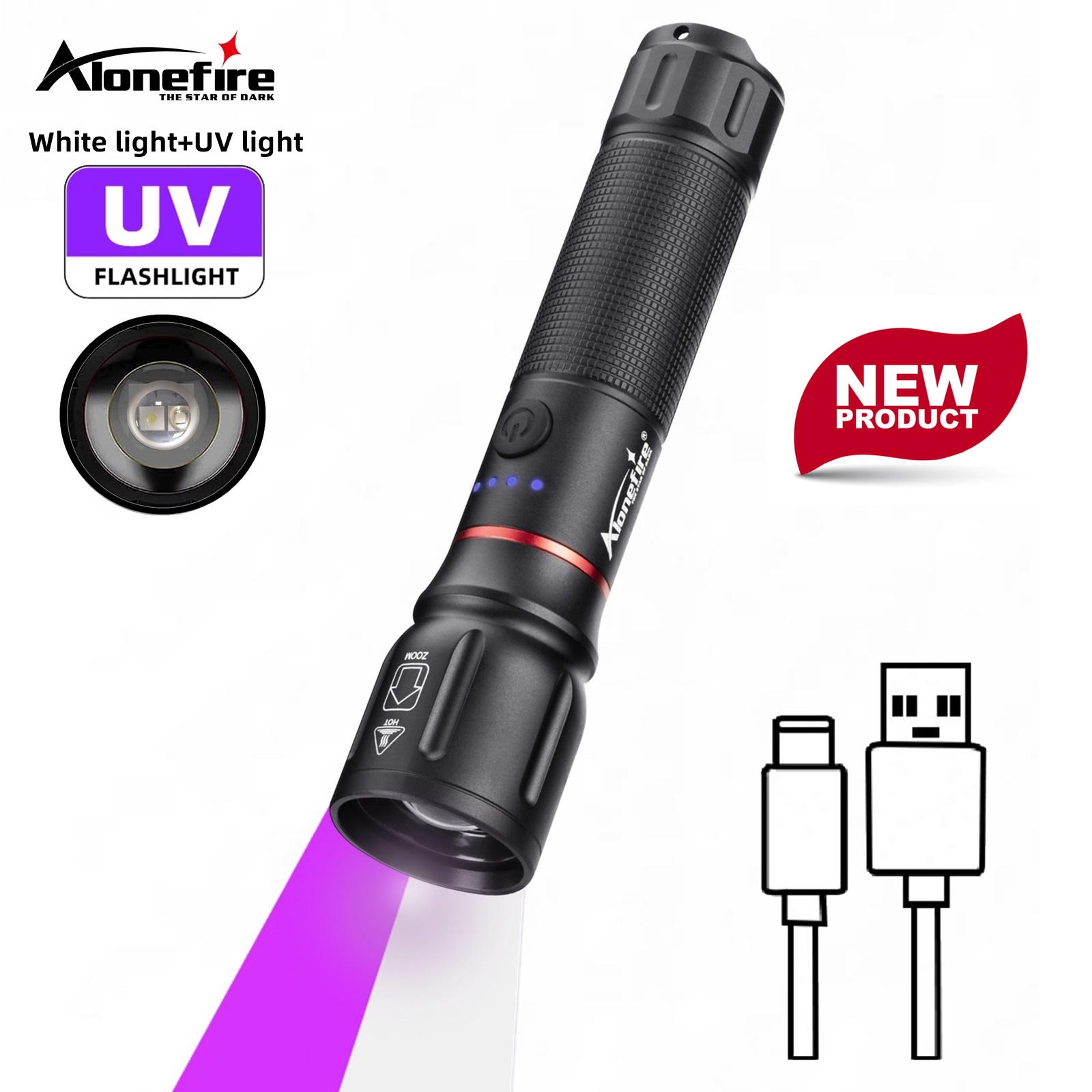 Outdoor Hunting Lights - Torcia 2-in-1 con Zoom, Luce UV